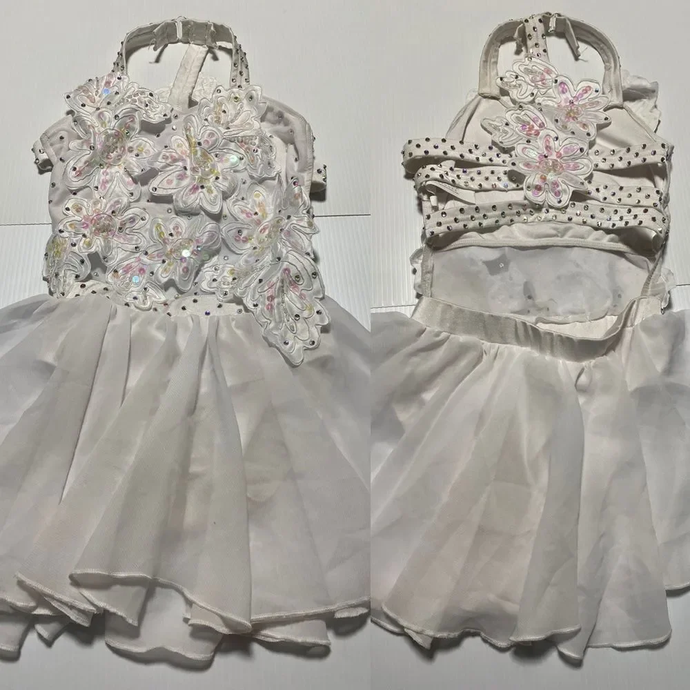 Glamour competition solo dance costume white lyrical contemporary LC-large child